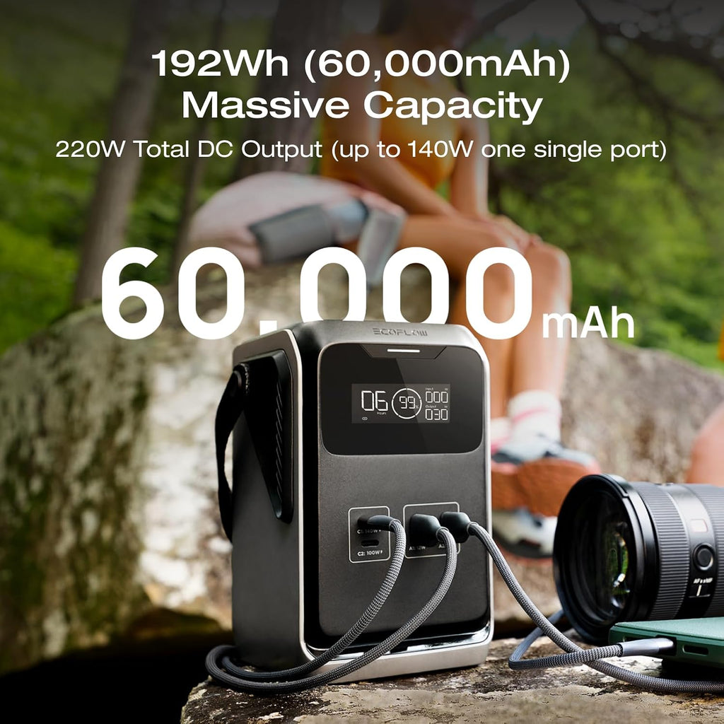 EF ECOFLOW TRAIL 200 DC Portable Power Station, 192Wh LiFePO4 Battery, Solar Generator, 220W DC Output, Compact Power Bank for Camping, Travel, Outdoors, and Emergency Use (No AC Outlet Included)