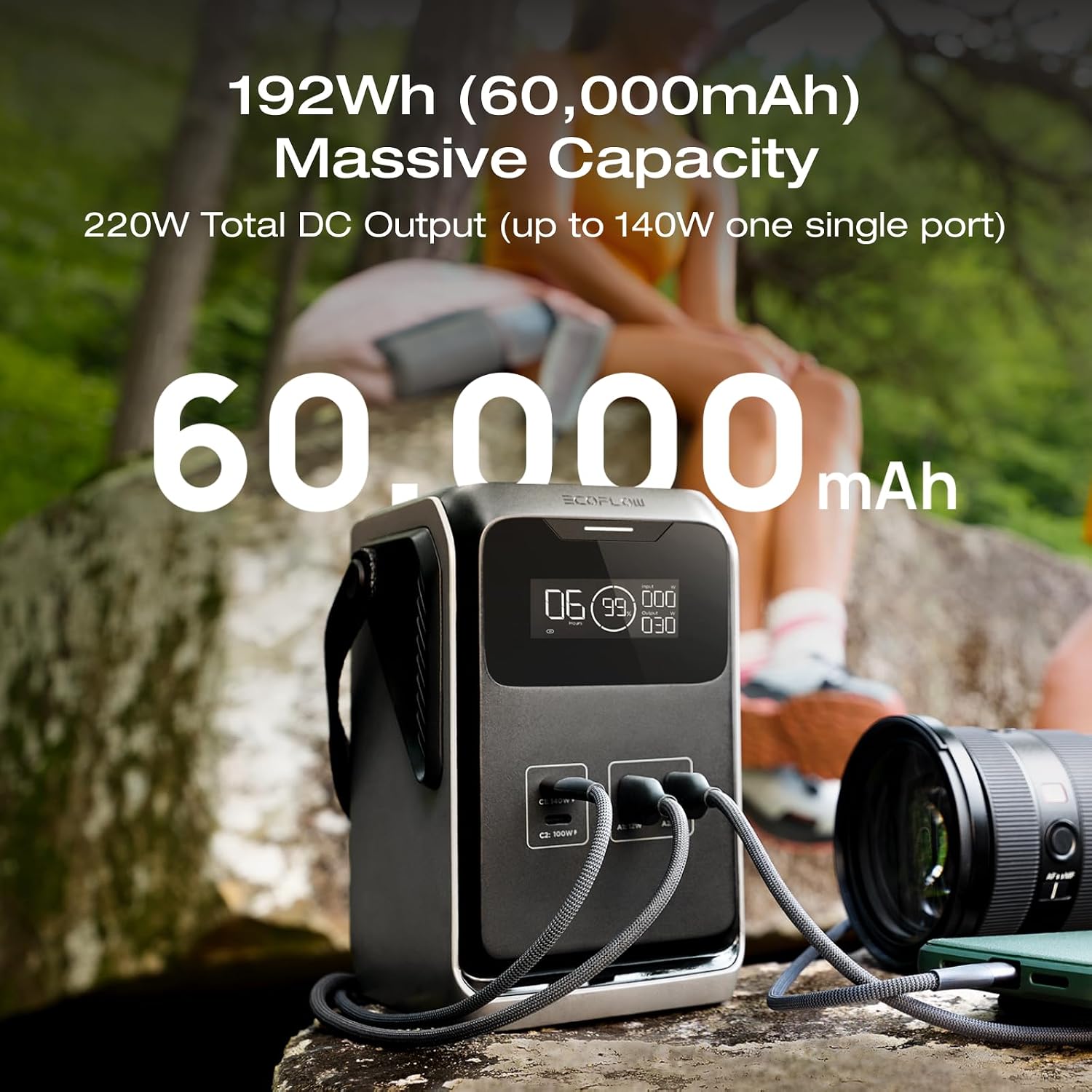 EF ECOFLOW TRAIL 200 DC Portable Power Station with Camping Lamp, 192Wh LiFePO4 Battery, 220W DC Output, Compact Power Bank for Camping, Travel, Outdoors, and Emergency Use