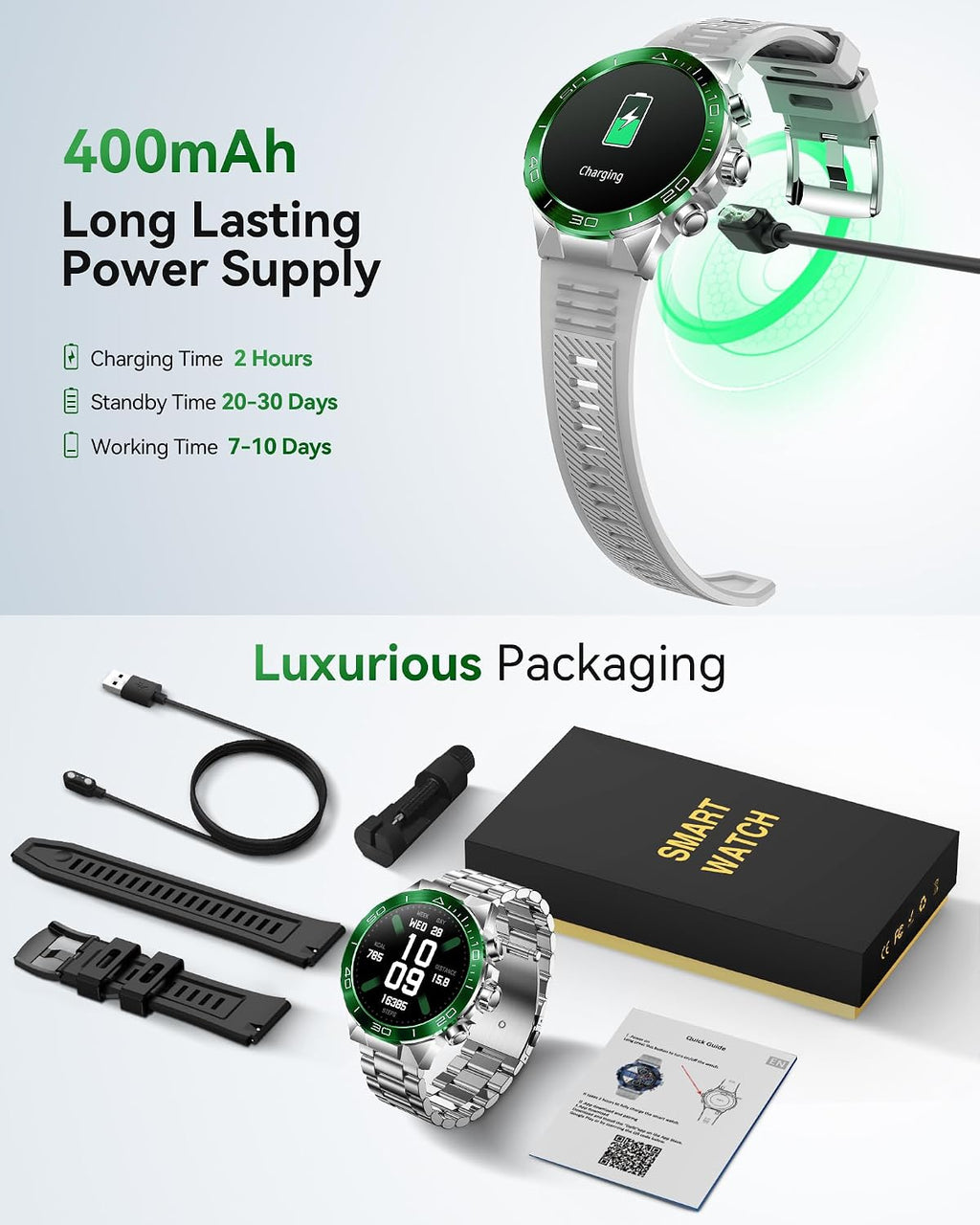 SOUYIE Military Rugged Smart Watch for Men, AMOLED 1.43' HD Screen, Bluetooth Call Answer/Make, Blood Oxygen/Heart Rate/Sleep Tracker, 7-30 Day Battery, Waterproof Fitness Tracker for iOS Android