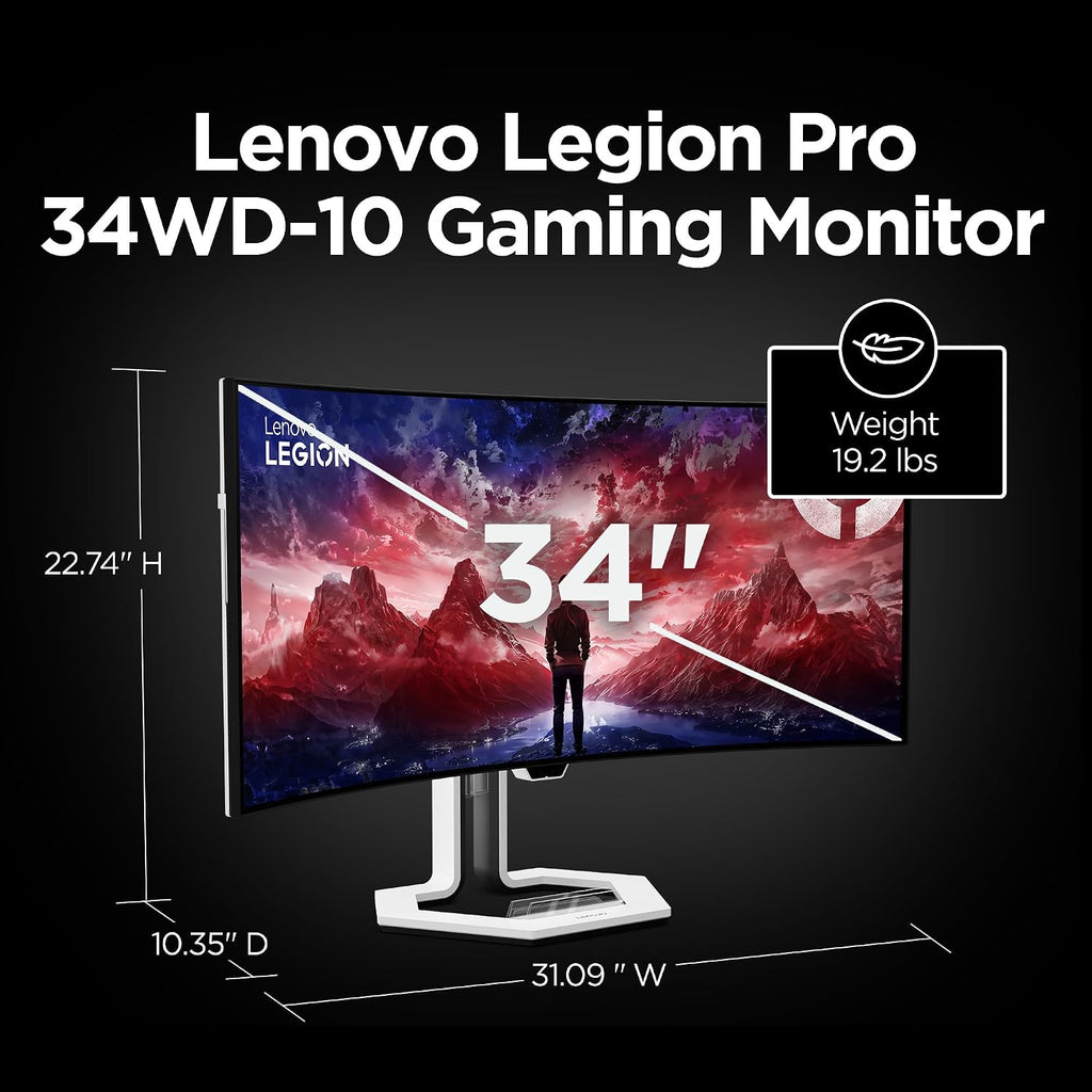 Lenovo Legion Pro 34WD-10 Curved Gaming Monitor – 34' WQHD OLED – 240Hz – AMD FreeSync™ PremiumPro – HDR TB400 – 0.03ms MPRT – KVM, USB-C, HDMI 2.1, DP 1.4 – Ergonomic Tilt Stand – Raven Black