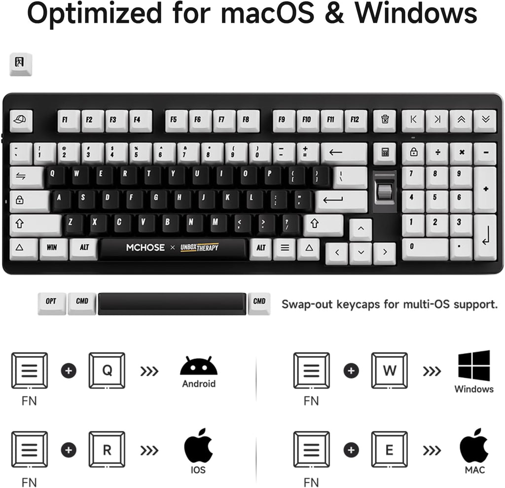 MCHOSE UT98 Wireless Mechanical Keyboard Compact Gaming Keyboard with Knob Tri-Mode Connection Hot Swappable Custom Creamy Keyboard Gasket Structure Pre-lubed Linear Switches RGB Retro