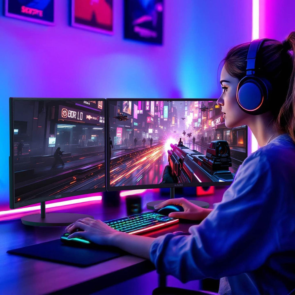 Kado Dual Monitor Setup - 2-Pack 24' Curved 1500R 1920x1080 Computer Monitor 75Hz VESA Mount HDMI Office Gaming Built-in Speakers (C24 Dual Series)