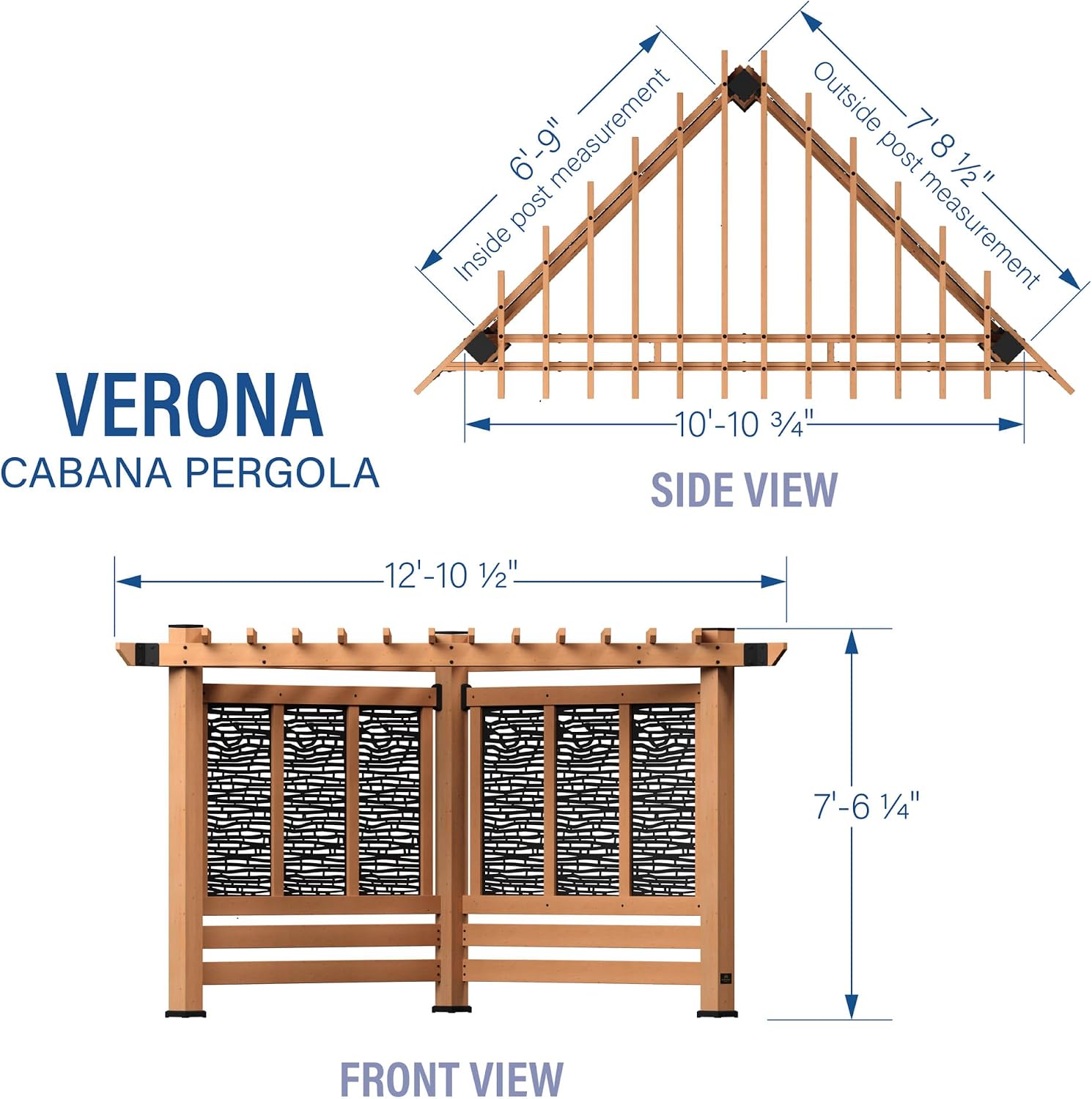 Backyard Discovery Verona 12' x 8' Cedar Wood Cabana Corner Pergola with Bamboo Privacy Panels for Outdoor Patio, Deck, Garden, Poolside, Entertaining