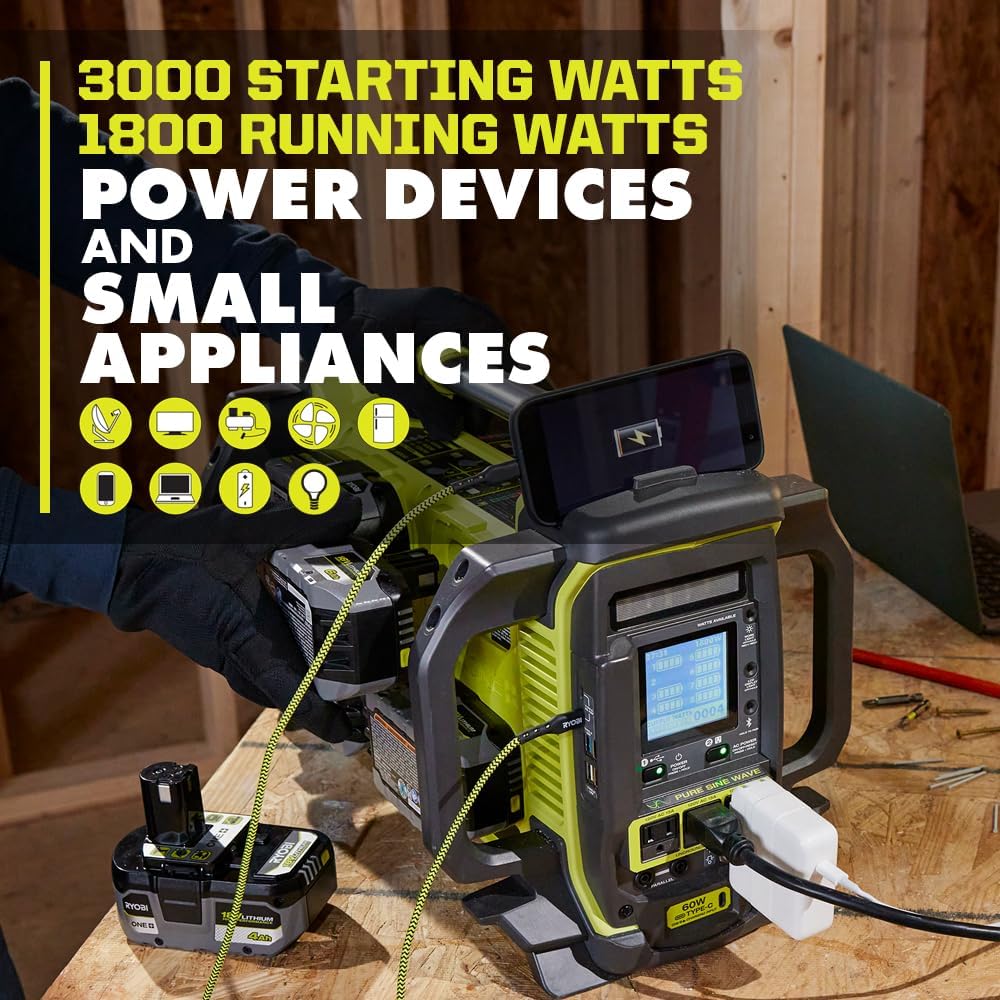 RYOBI ONEAND 1800-WATT Power Station Battery Inverter Push Button Battery GENERATOR/8-POR