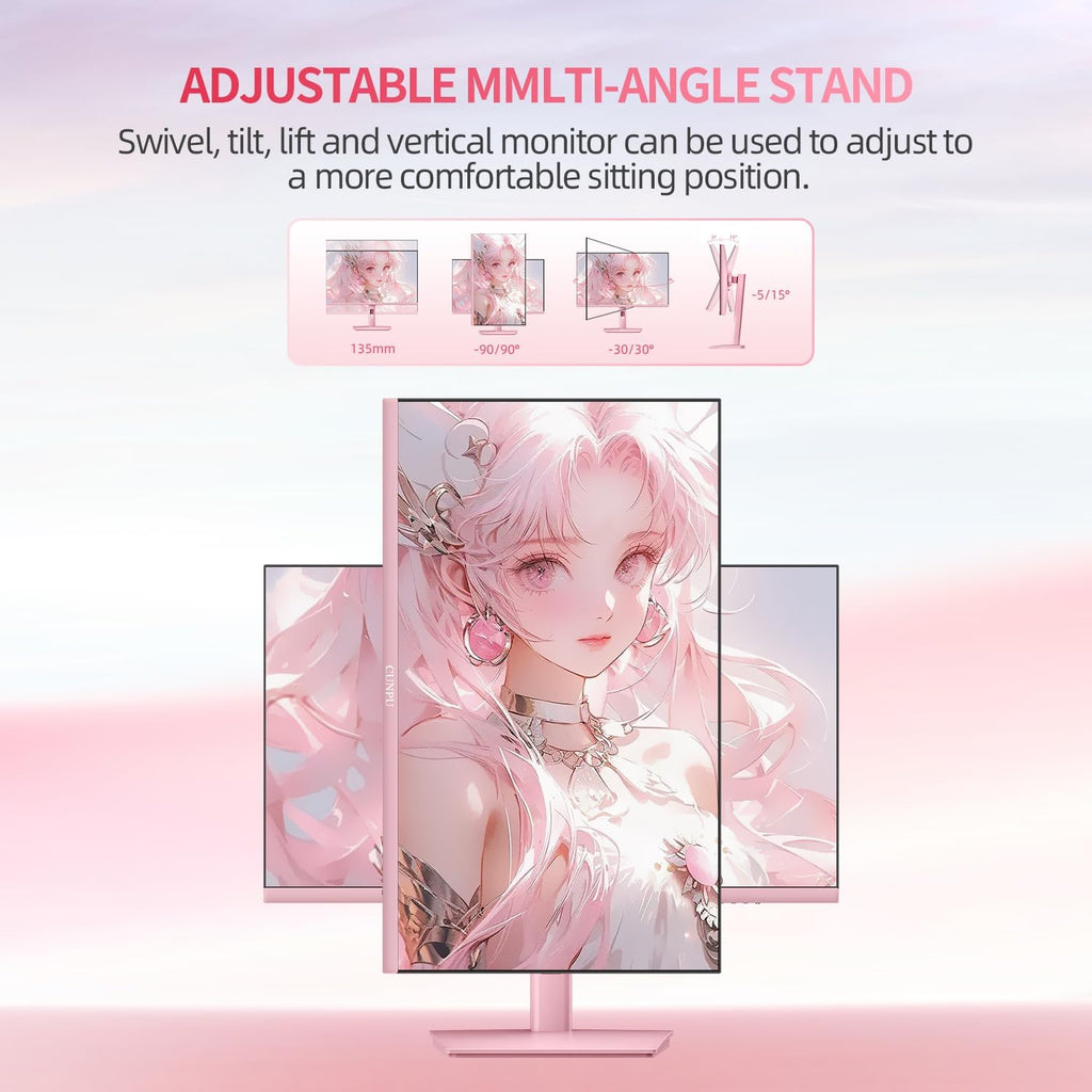 CUNPU 27 Inch Pastel Pink Gaming Monitor QHD 2560x1440 180/200Hz 1ms GTG Fast IPS Computer Monitor, 90% DCI-P3, Adaptive Sync, Built in Speaker, Height/Swivel/Tilt/Pivot Adjustable Stand, HDMI,DP