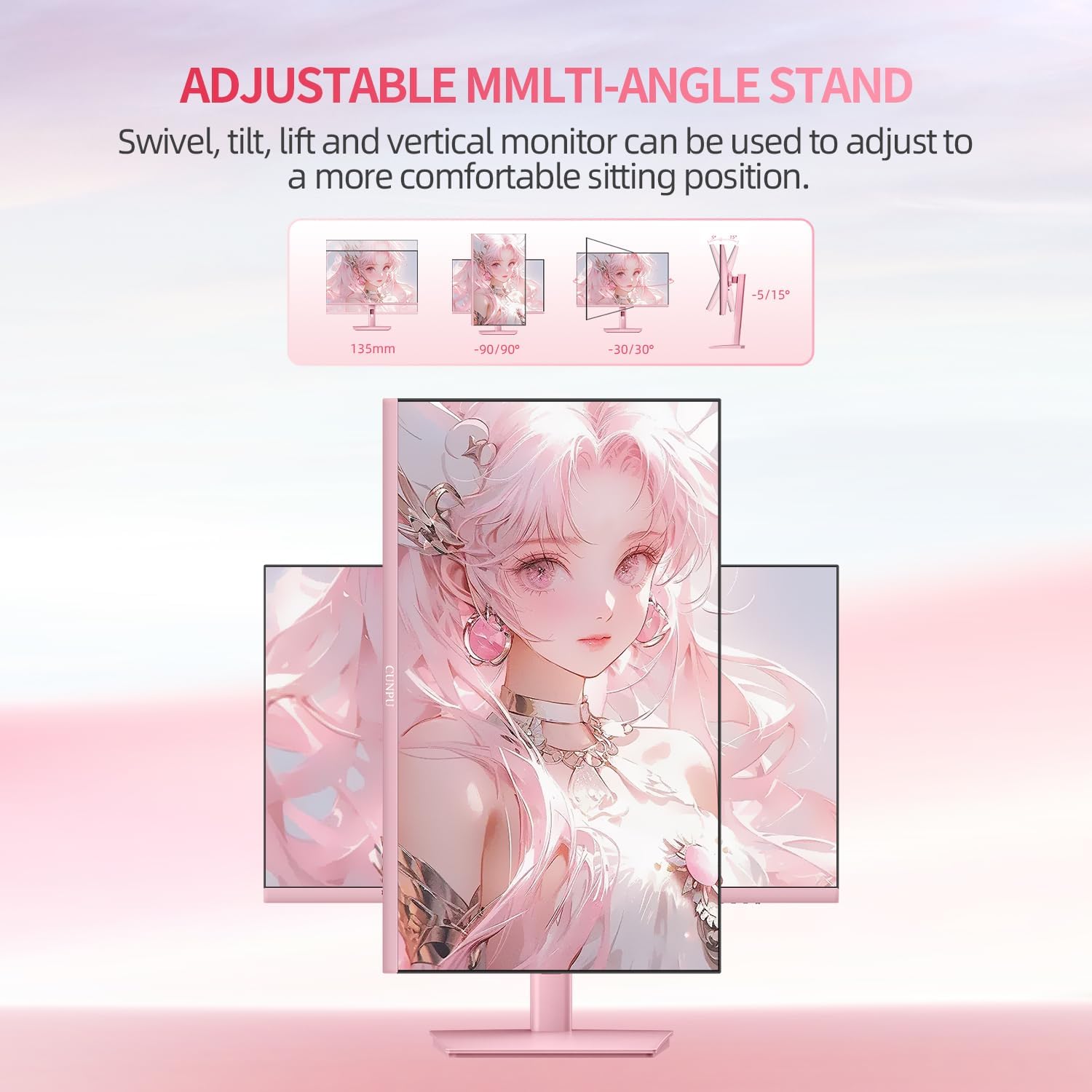 CUNPU 27 Inch Pastel Pink Gaming Monitor QHD 2560x1440 180/200Hz 1ms GTG Fast IPS Computer Monitor, 90% DCI-P3, Adaptive Sync, Built in Speaker, Height/Swivel/Tilt/Pivot Adjustable Stand, HDMI,DP