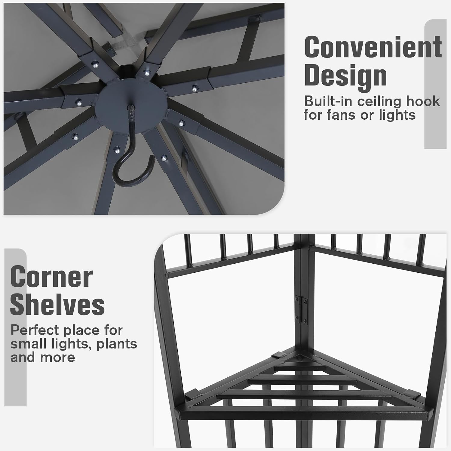 COOS BAY 8x8 Patio Gazebo with Corner Shelves, Two Tier Soft Top Canopy with Mesh Netting for Backyard, Garden, Lawn, Outdoor Events, Gray