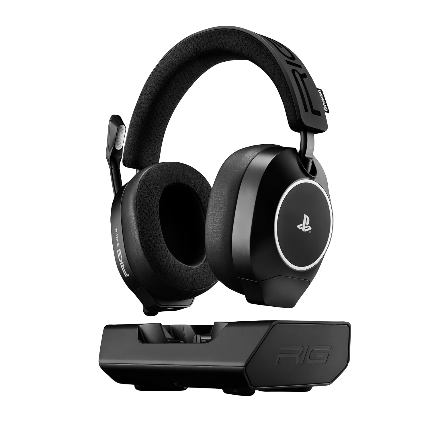 RIG R8 SPECTRE PRO HS Wireless Gaming Headset for PlayStation, PS5, PS4, PC, Mobile; Graphene Drivers, 3D Audio, Noise-Canceling Mic, Dual Wireless 2.4GHz / Bluetooth, 60-Hr Battery, RGB Charging Base