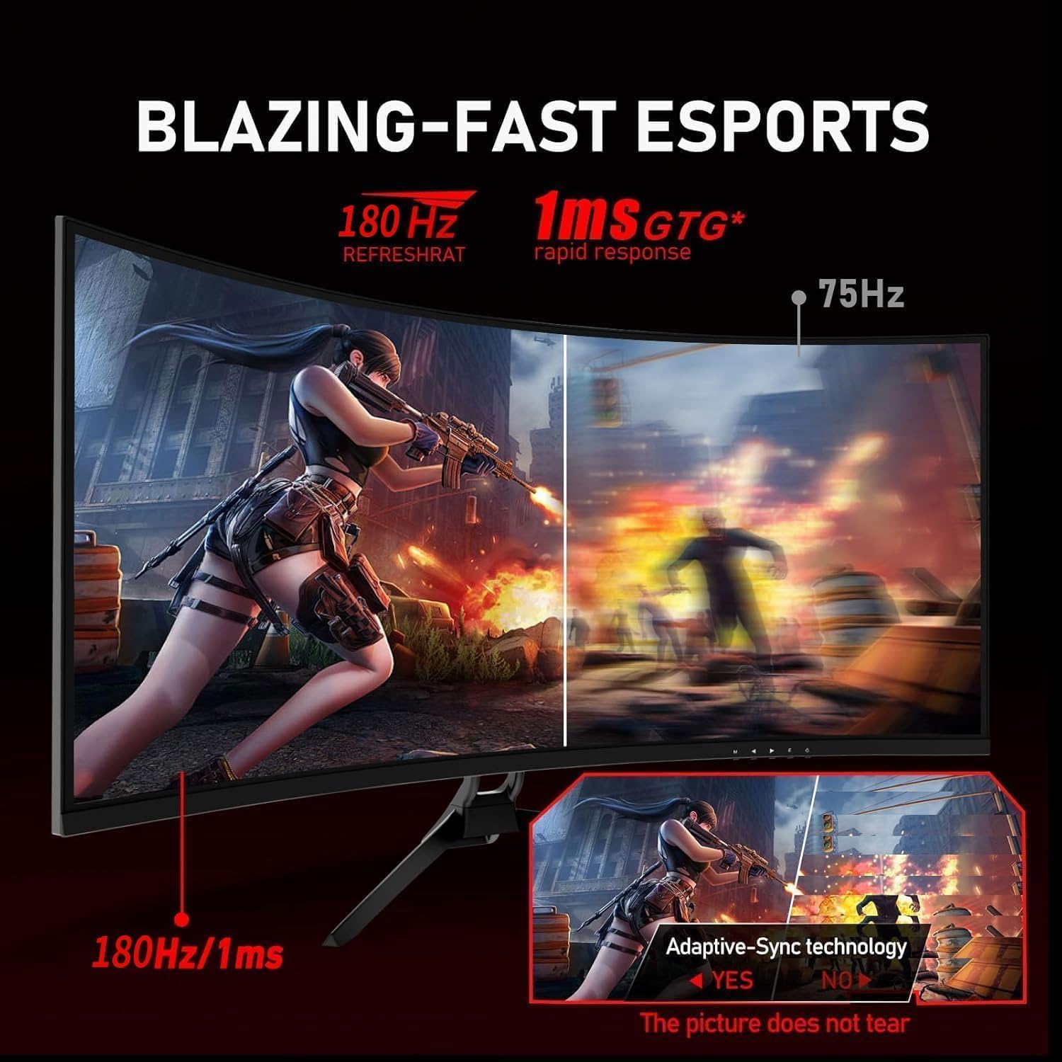 ZZA UltraWide 34 inch Curved Monitor 1500R PC Screen 180HZ/165hz Refresh Rate WQHD 3440x1440 Computer Gaming Monitor VA PanelAMD FreeSync Premium | HDR10 | 99% sRGB | VESA