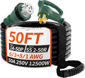 PlugSaf 50 Amp Generator Cord, 50FT 50 Amp RV Extension Cord with Twist Lock, Generator Cable 50A 4 Prong Green, NEMA 14-50P/SS2-50R Heavy Duty STW Wire for RV Camper & House