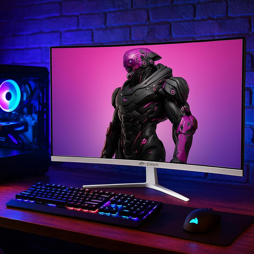 CRUA 27' Curved Gaming Monitor, 165Hz/200Hz FHD 1920x1080 VA Display, 1800R Screen, 120% sRGB, AMD FreeSync, Blue Light Filter, HDMI & DP, White PC Monitor for Gaming, Streaming & Work