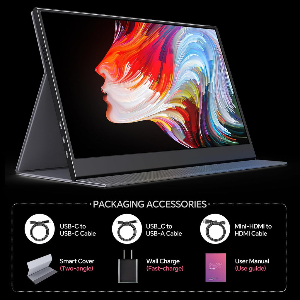 Anyuse 4K Portable Monitor 15.6' 3840x2160 UHD USB-C HDMI Laptop Monitor, 100% RGB IPS Computer Gaming Display HDR Travel Monitor w/Speakers & Smart Cover for Laptop Xbox PS5 Switch PC Phone