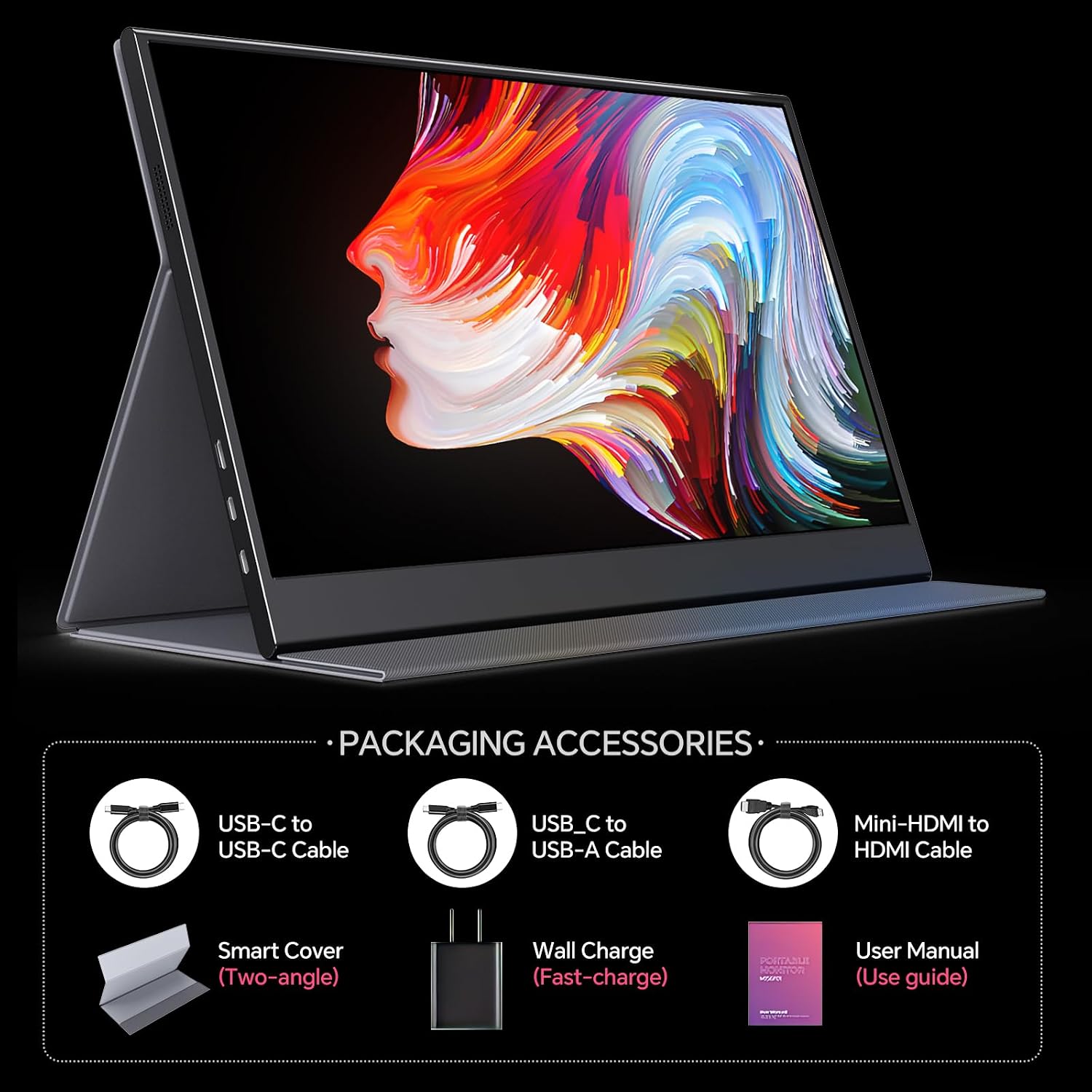 Anyuse 4K Portable Monitor 15.6' 3840x2160 UHD USB-C HDMI Laptop Monitor, 100% RGB IPS Computer Gaming Display HDR Travel Monitor w/Speakers & Smart Cover for Laptop Xbox PS5 Switch PC Phone