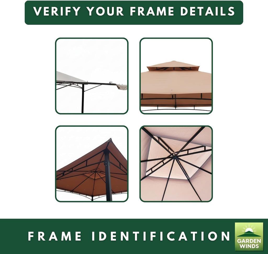 Garden Winds Reinforced Replacement Canopy Top Cover Compatible with The 5664048999, 905436 Double Awning 10' x 10' Gazebo - Classic Sand, Riplock 350