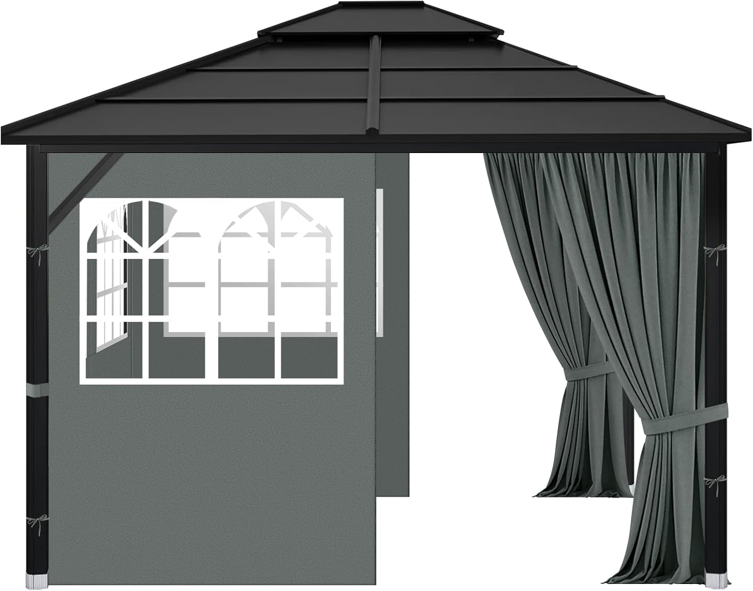 Gazebo Privacy Curtains 10' x 12' with PVC Windows, 4-Panels Side Wall with Zipper Universal Replacement for Patio, Outdoor Canopy, Garden and Backyard, Gray