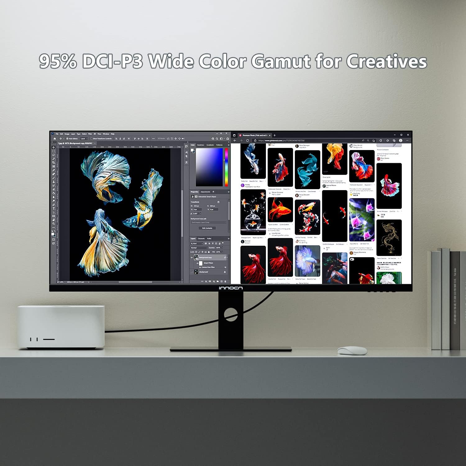 INNOCN 40C1R Ultrawide Monitor 40' WQHD 3440 x 1440p 144Hz FreeSync Premium HDR400 21:9 Computer Display 95% DCI-P3 500Nits IPS USB Type-C HDMI Tilt/Height Adjustable, Mountable