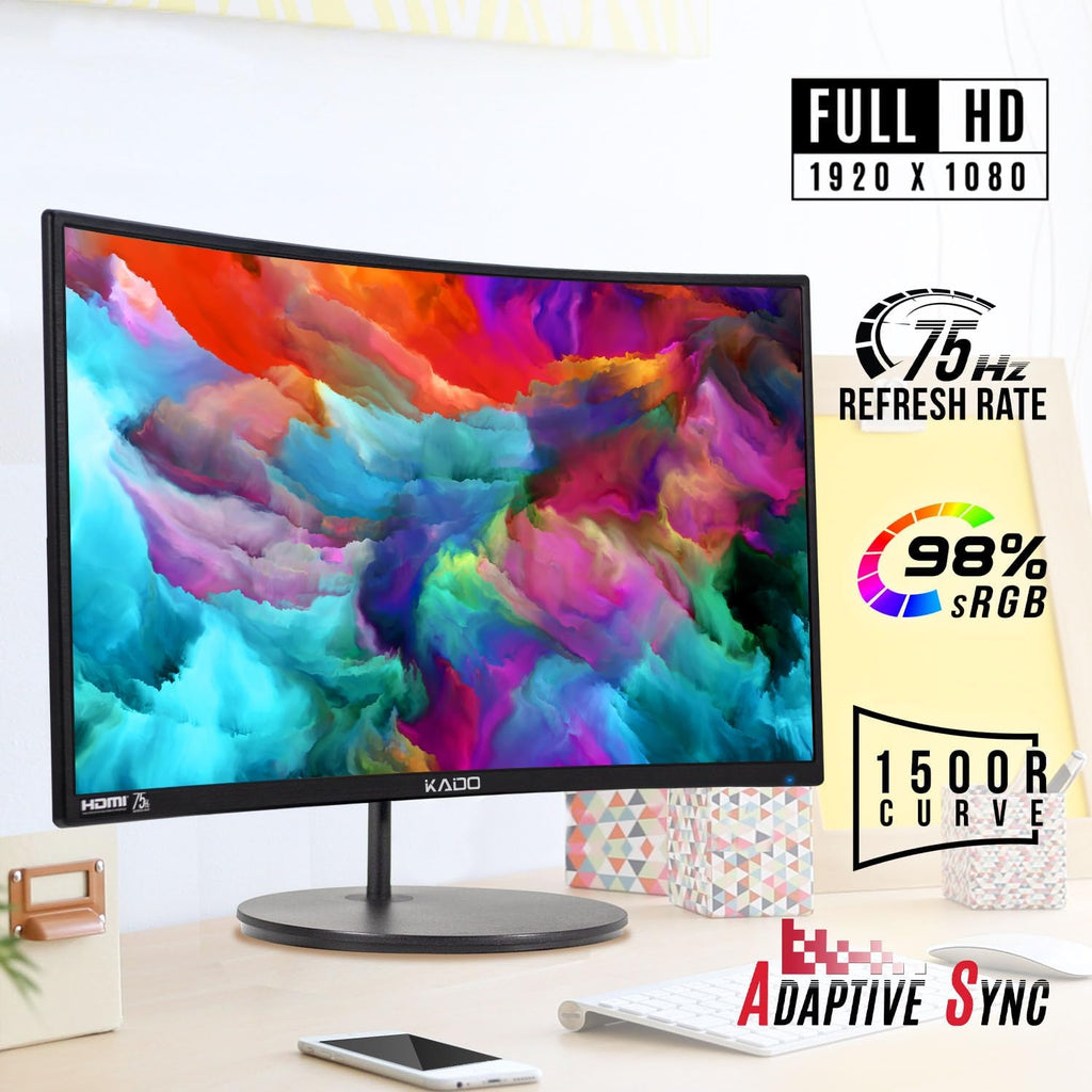 Kado Dual Monitor Setup - 2-Pack 24' Curved 1500R 1920x1080 Computer Monitor 75Hz VESA Mount HDMI Office Gaming Built-in Speakers (C24 Dual Series)