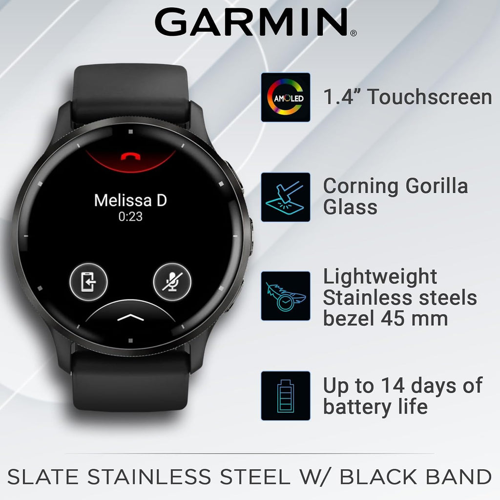 Garmin Venu 3 GPS Smartwatch AMOLED Display 45 mm Watch, Advanced Health and Fitness Features, Up to 14 Days of Battery, Wheelchair Mode, Sleep Coach, Black with White Earbuds Bundle