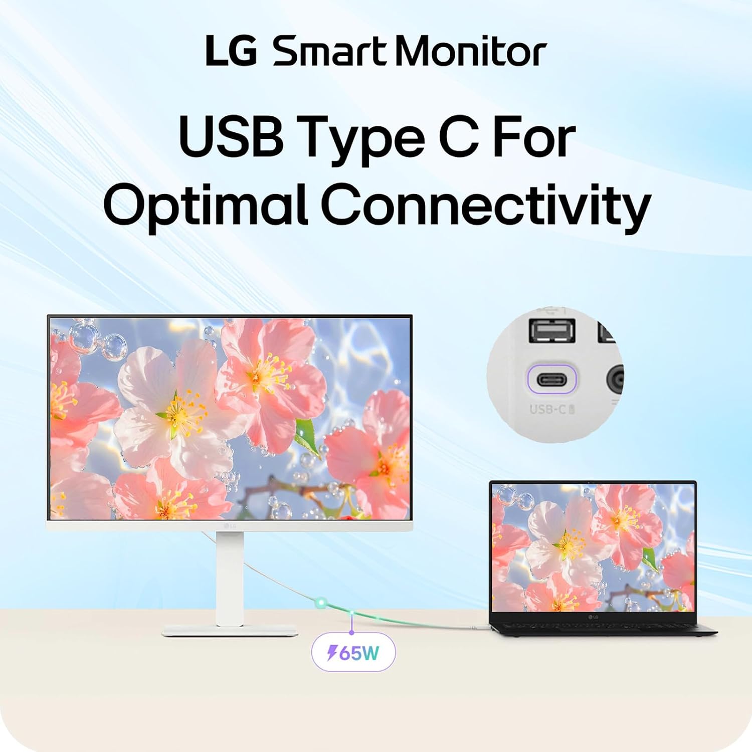 LG 27' UHD Smart Moniton, 4K (3840 x 2160) IPS Display, WebOS, HDR10, Built-in Speakers, Remote Control, Screen Share, Bluetooth, HDMI, USB Type-A|C, Height & Tilt Adjustable Stand