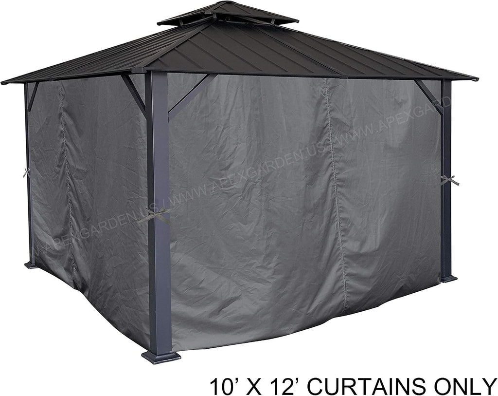 APEX GARDEN Four-Side Privacy Curtain Set for 10-Ft x 12-Ft Gazebo (Grey)
