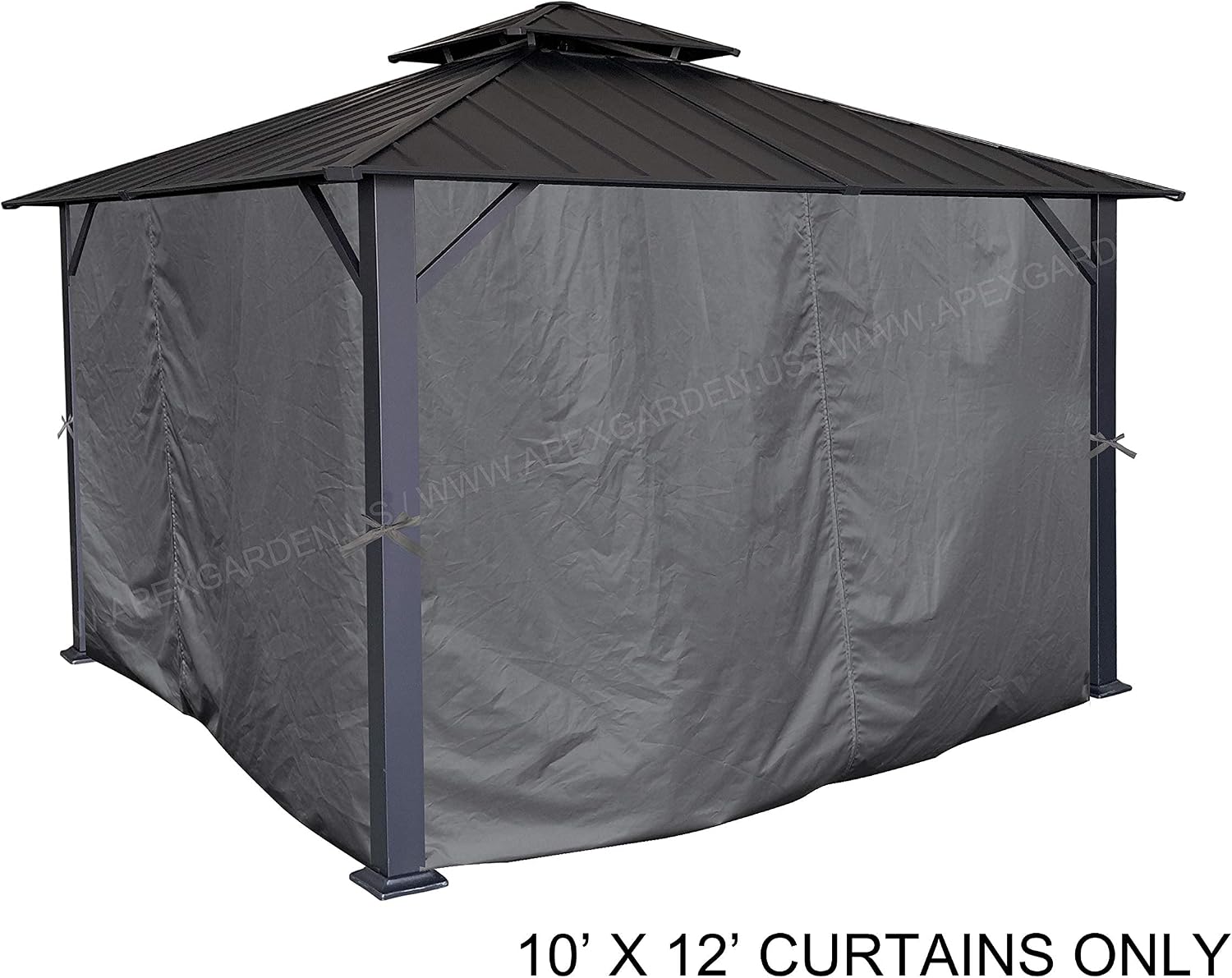 APEX GARDEN Four-Side Privacy Curtain Set for 10-Ft x 12-Ft Gazebo (Grey)