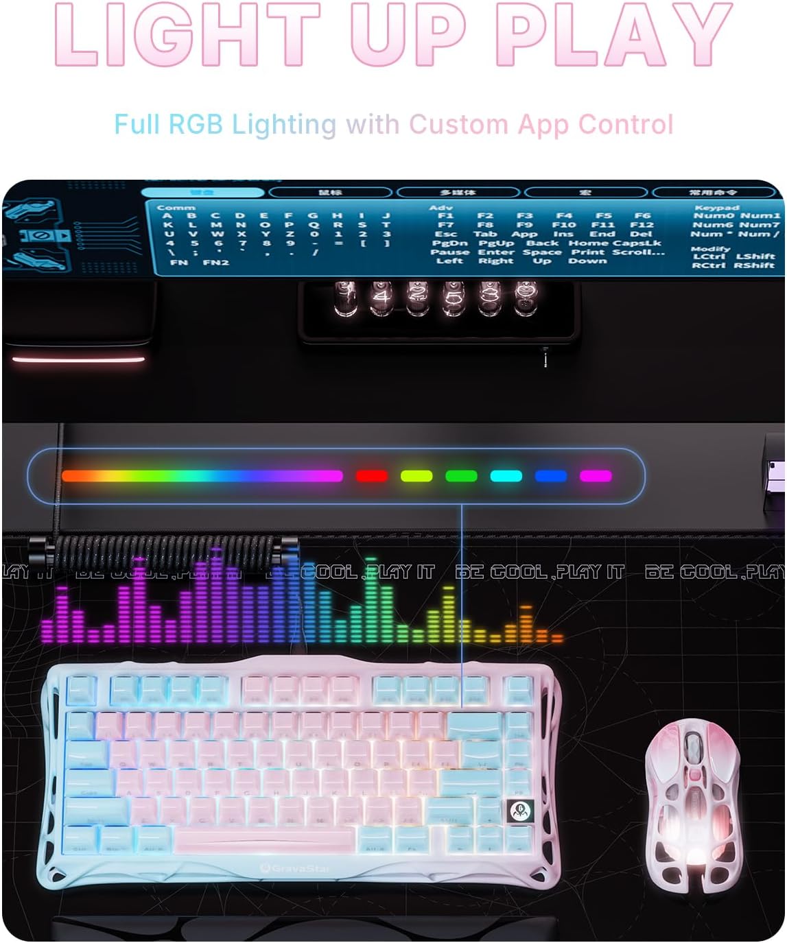 GravaStar Mercury K1 Lite 75% Gaming Keyboard, 2.4GHz/BT/Wired Tri-Mode Wireless Keyboard, Gasket Hot Swappable Mechanical Keyboard, Pre-lubed Linear Switches, Jelly Keycaps, RGB Backlit (Lumen Rose)