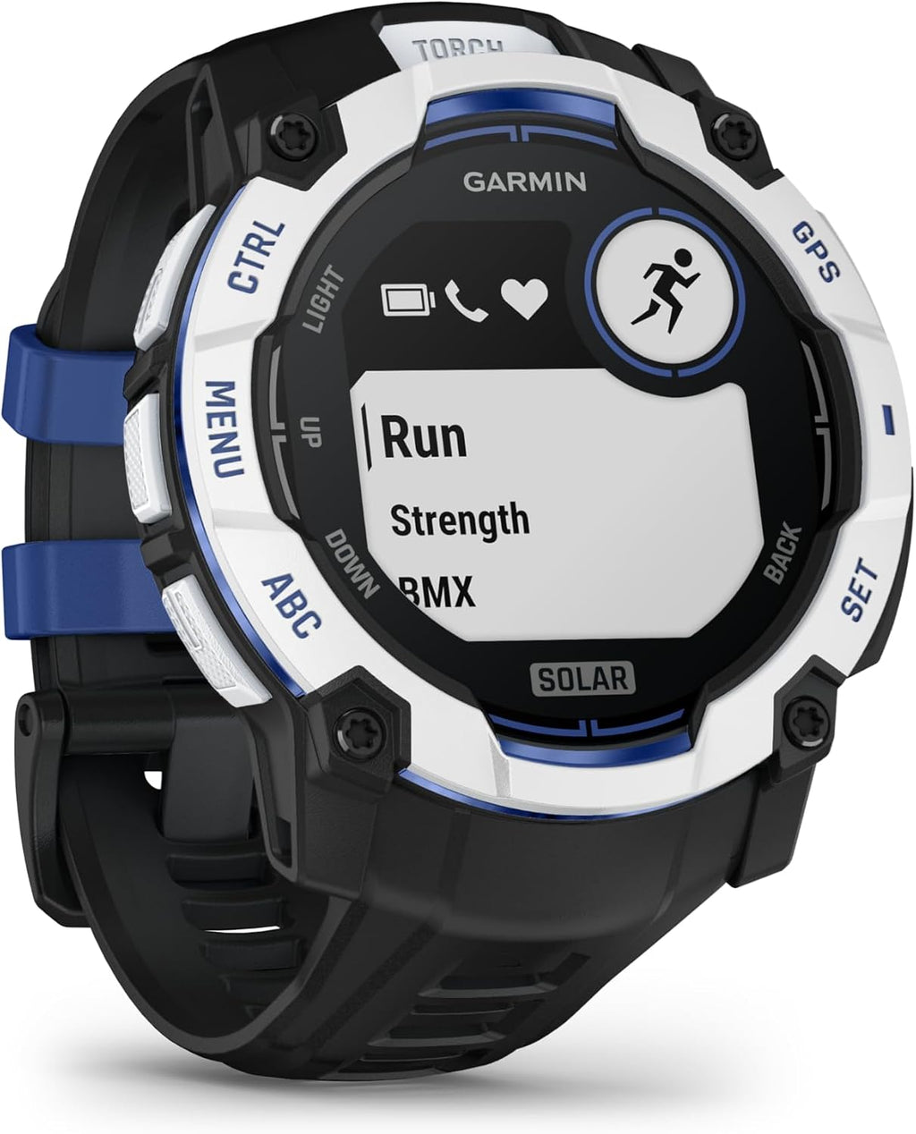 Garmin Instinct 3 Solar 50mm, Rugged Outdoor GPS Smartwatch, Built-in Flashlight, Health Tracking, Supernova Collection, Silicone Band | Black/Bolt Blue, Signature Series Mission-Ready Power Dock