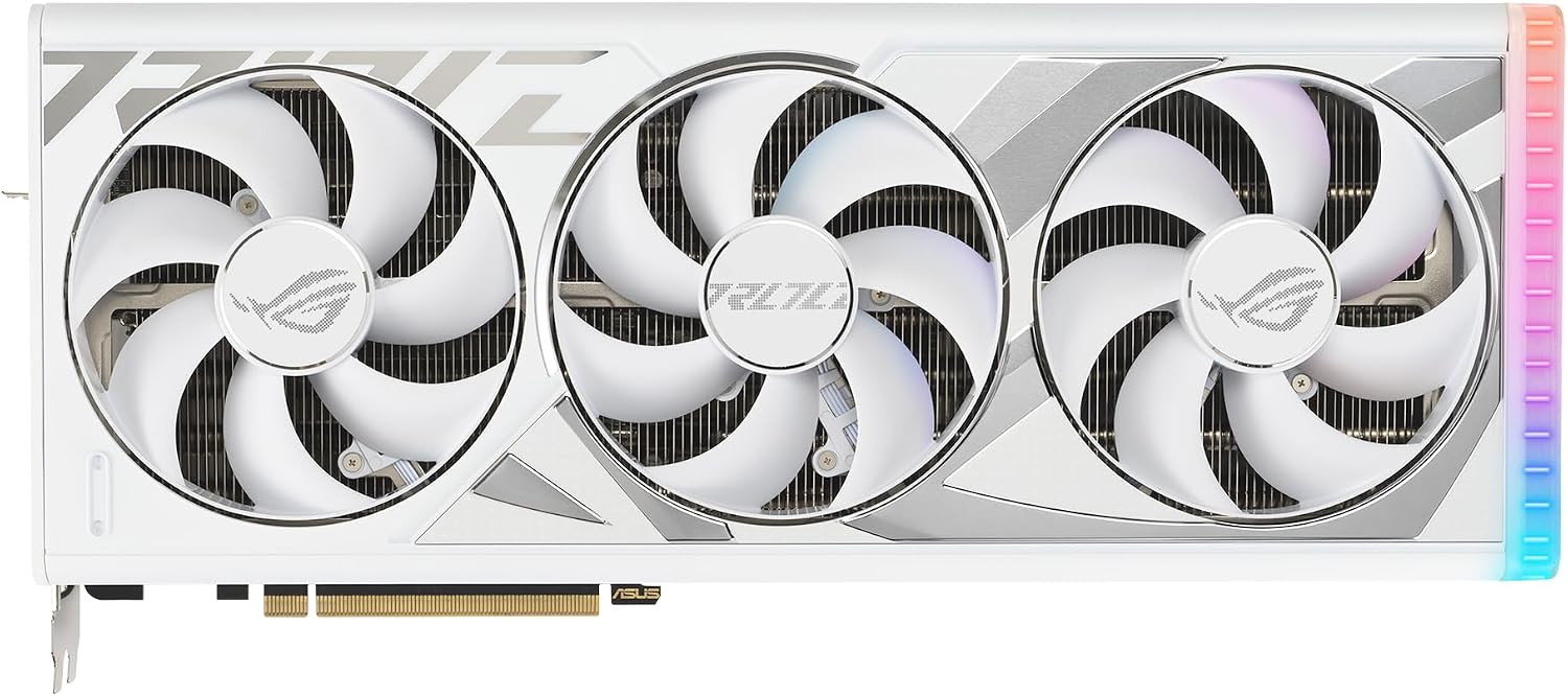 ASUS ROG Strix GeForce RTX™ 4080 Super White OC Edition Gaming Graphics Card (PCIe 4.0, 16GB GDDR6X, DLSS 3, HDMI 2.1a, DisplayPort 1.4a, Vapor Chamber, Power Sensing, Aura Sync)