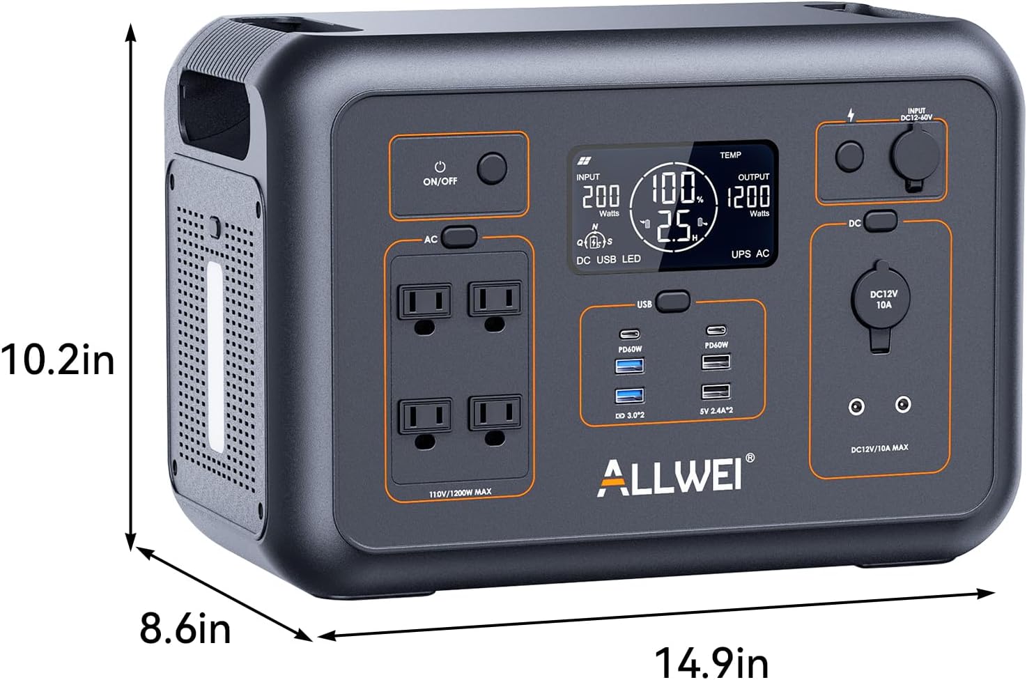 ALLWEI LiFePO4 Portable Power Station 1200W, 1008Wh Solar Generator with UPS Mode, 1.5Hrs Fast Charge, 4 AC Outlet(Surge 2400W), Power Battery Generator for CPAP Camping Outdoor Emergency
