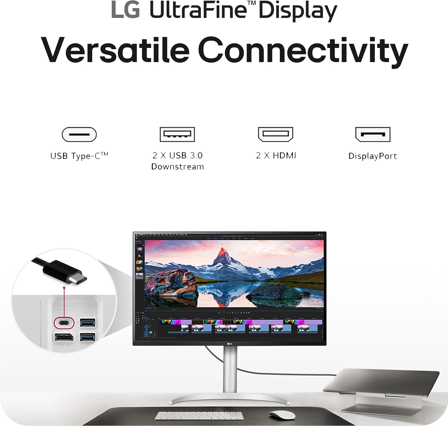 LG 32UP83AK-W 32-inch Ultrafine 4K UHD (3840 x 2160) IPS Computer Monitor, 60Hz, HDR10, Built-in Speaker, Reader Mode, HDMI, DisplayPort, USB Type-C 60W PD, Tilt/Height/Pivot Adjustable Stand, White