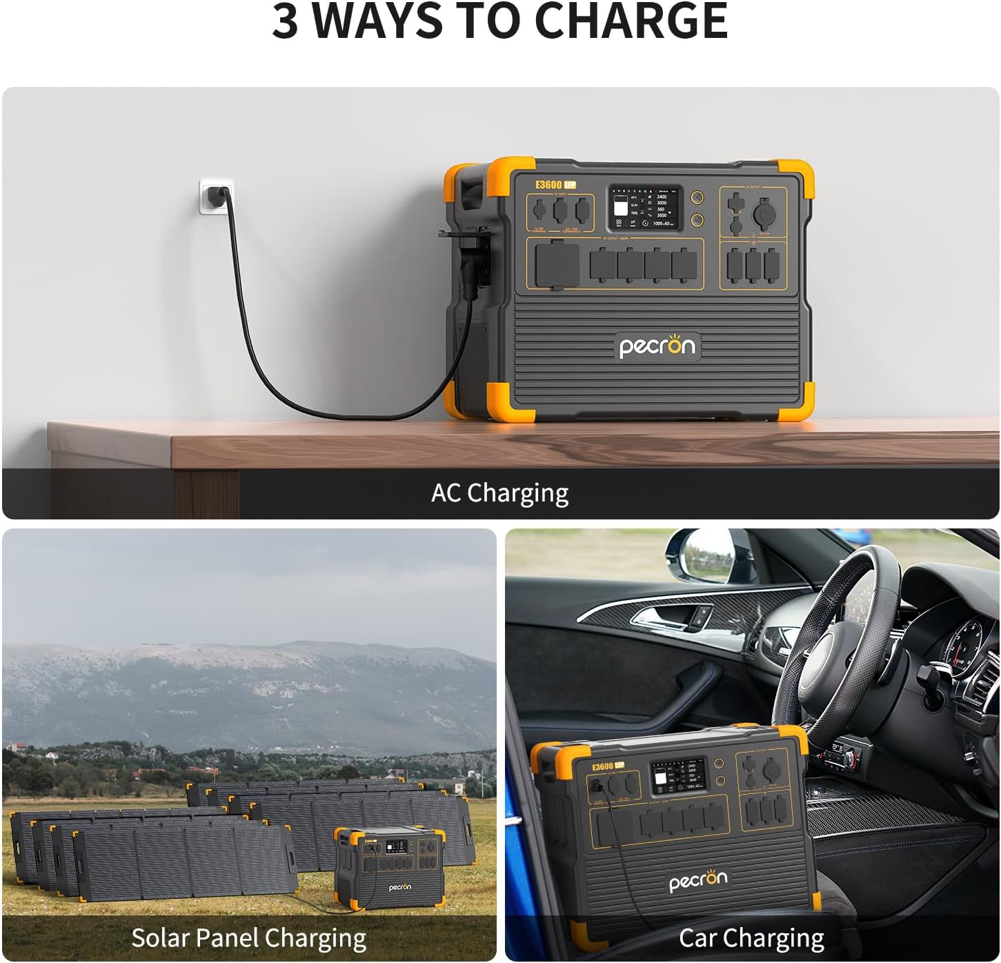 PECRON Portable Power Station 3072Wh E3600LFP, 5x3600W AC Outlets Power Station, LiFePO4 Battery Backup Expanded to 18.43kWh, Fast Charging Solar Generator for Home Use, RV, Camping, CPAP, Emergencies