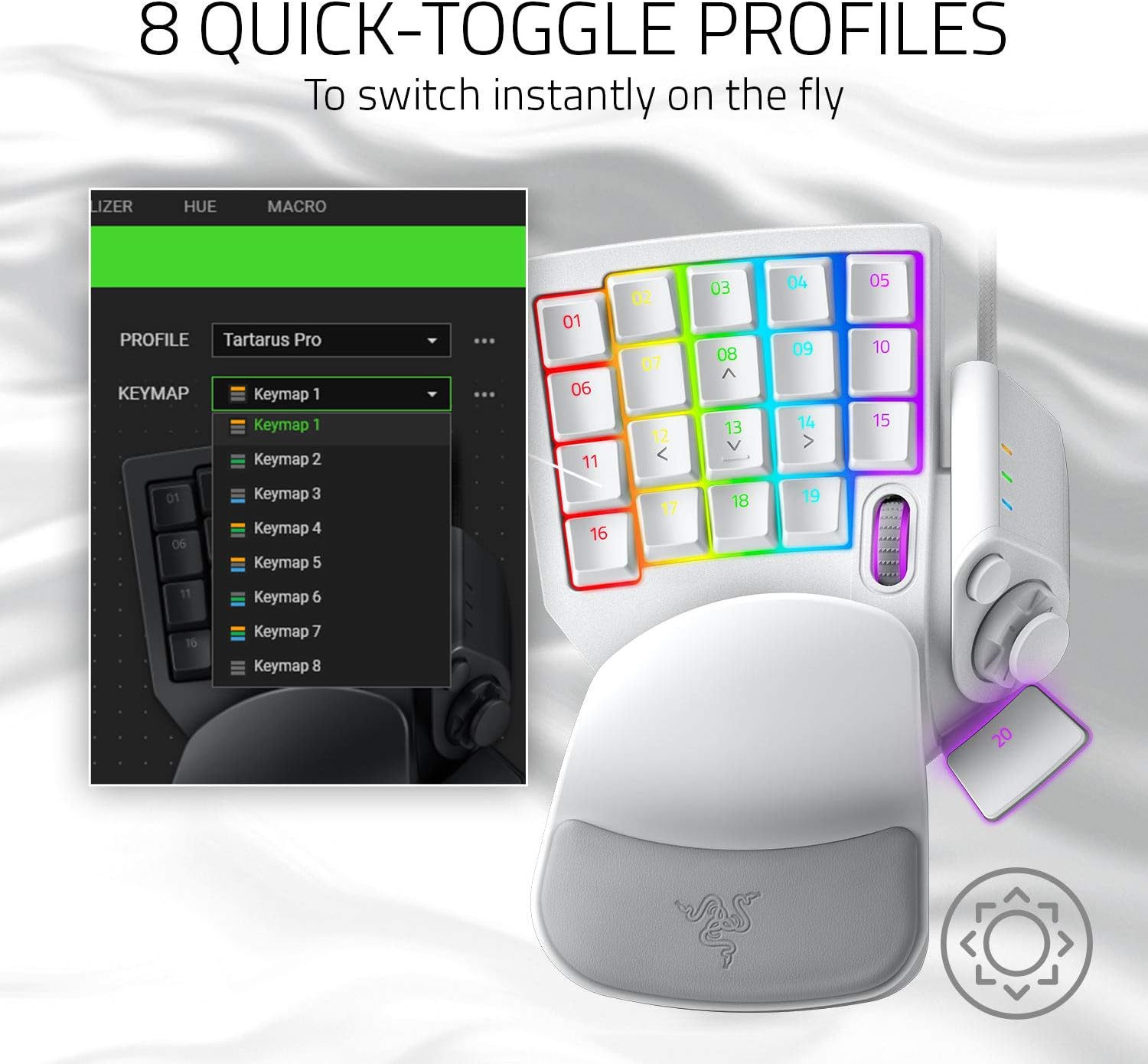 Razer Tartarus Pro Gaming Keypad: Analog-Optical Key Switches - Rapid Trigger - Adjustable Actuation - 32 Programmable Keys - Customizable Macros - Chroma RGB Lighting - Mercury White