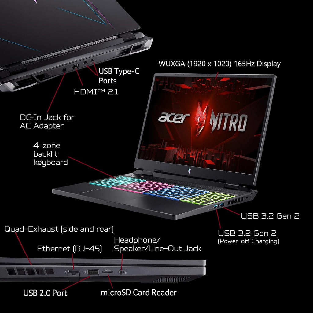 acer Nitro 16 Gaming Laptop | AMD Ryzen 7 7840HS OctaCore CPU | NVIDIA GeForce RTX 4050 Laptop GPU | 16' WUXGA 165Hz IPS Display | 16GB DDR5 | 1TB Gen 4 SSD | WiFi 6E | RGB Backlit KB | AN16-41-R6WV