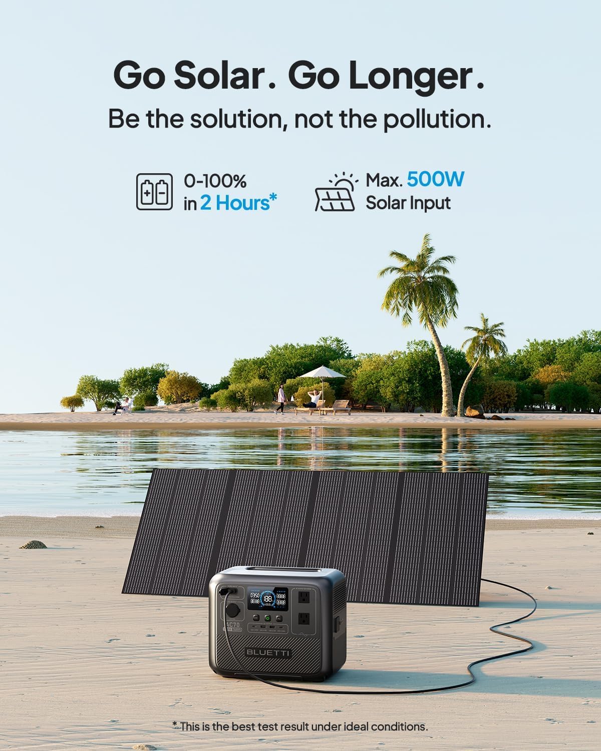 BLUETTI AC70 Portable Power Station, 768Wh Solar Generator w/ 2 1000W AC Outlets (Power Lifting 2000W), 100W Type-C, LiFePO4 Battery Backup for Road Trip, Off-Grid, Power Outage (Solar Panel Optional)