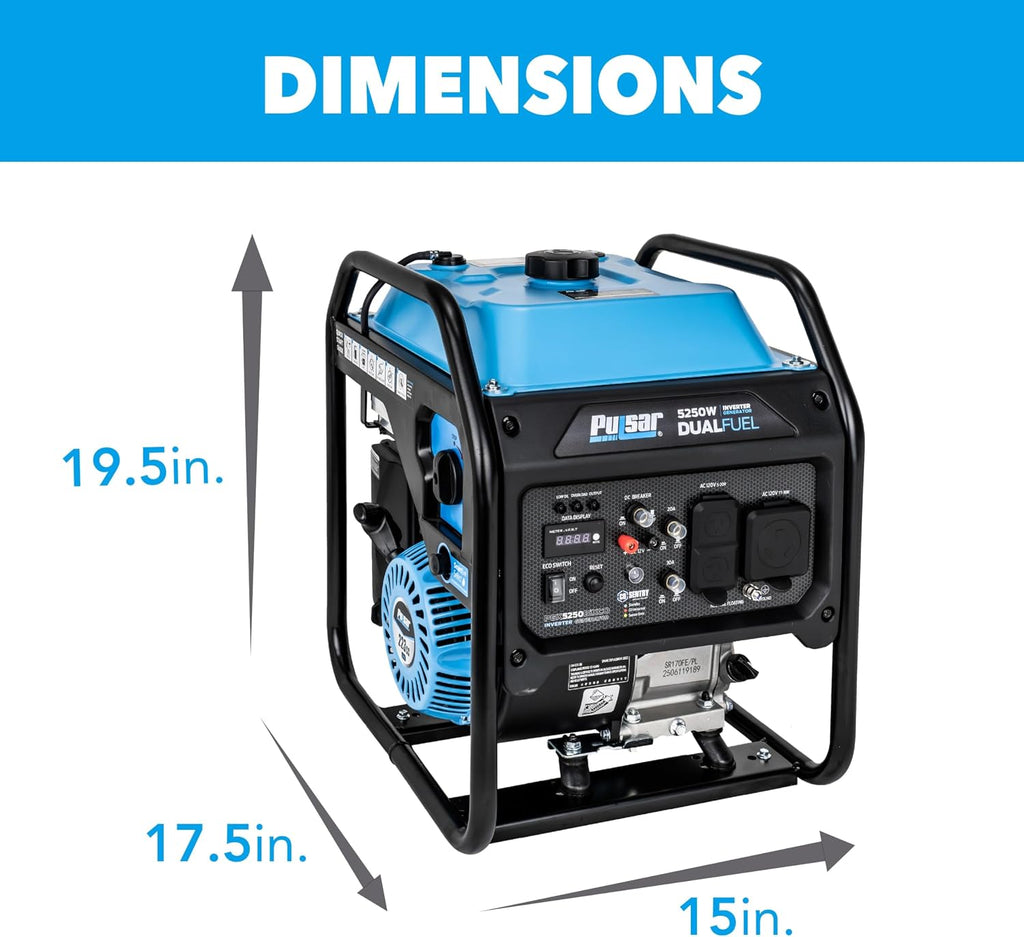Pulsar PGX5250BiXCO 5250W Dual Fuel Inverter Generator – Gas & Propane, CO Sentry, RV Ready 30A Outlet, Digital Display, Portable Quiet Power for Home Backup, Camping & Jobsite