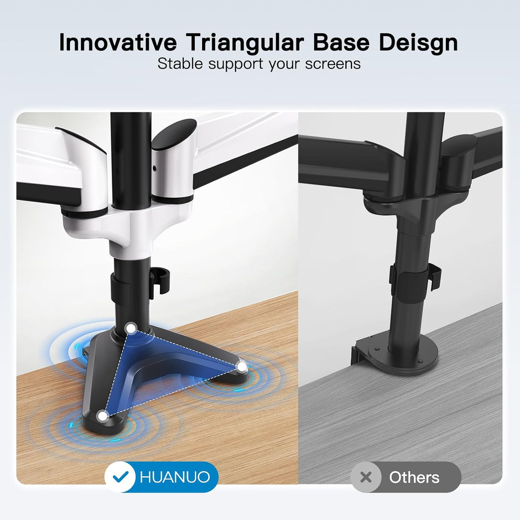 HUANUO Triple Monitor Stand - Full Motion Articulating Monitor Mount Fit Three 17 to 32 inch LCD Computer Screens with Clamp, Grommet Kit
