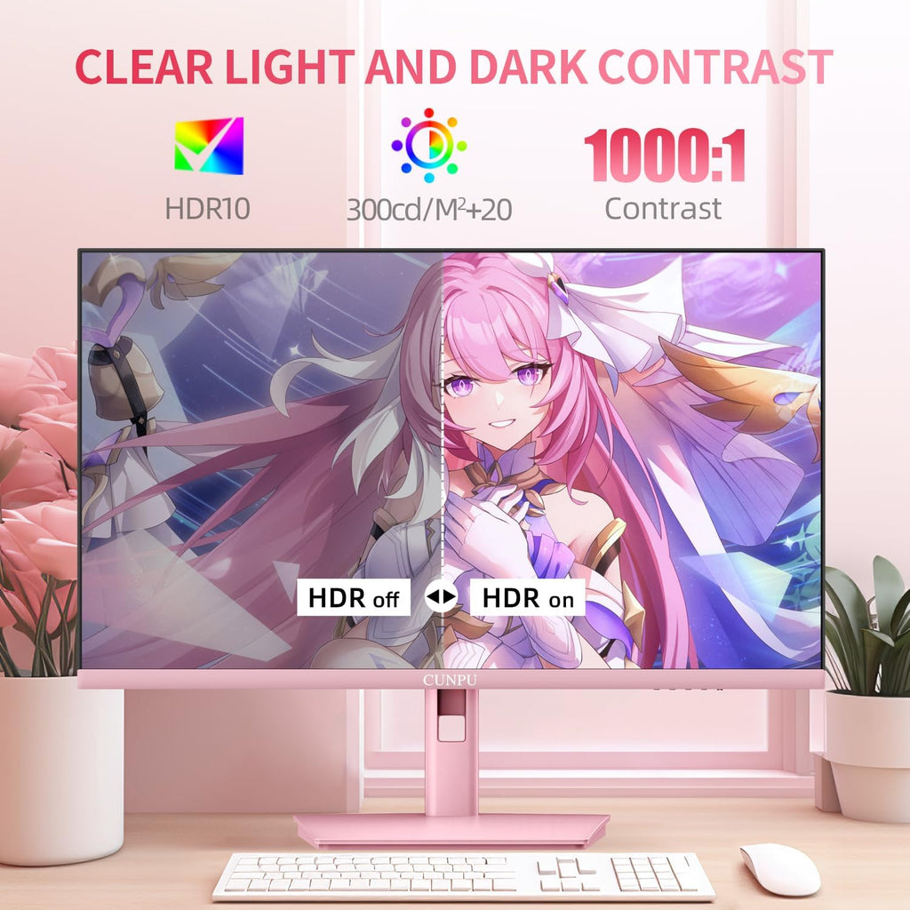 CUNPU 27 Inch Pastel Pink Gaming Monitor QHD 2560x1440 180/200Hz 1ms GTG Fast IPS Computer Monitor, 90% DCI-P3, Adaptive Sync, Built in Speaker, Height/Swivel/Tilt/Pivot Adjustable Stand, HDMI,DP