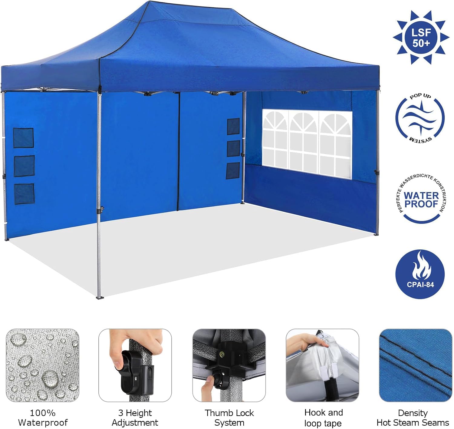COBIZI 10x15 Pop up Canopy Tent 10x15 Canopy with 4 Sidewalls Waterproof Heavy Duty Commercial Canopy for Parties Outdoor Garden Gazebo Tent, Carry Bag(10x15ft, Blue)