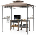 Tangkula 8x5 Ft Grill Gazebo, 2-Tier Barbecue Gazebo with 2 Shelves, 6 Hooks, Metal Frame, Outdoor Grill Canopy for Backyard Garden Poolside (Brown)