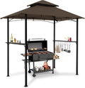 8'x 5' Grill Gazebo Canopy, Outdoor BBQ Gazebo with Led Light, Barbeque Gazebos Shelter for Patio (Brown)