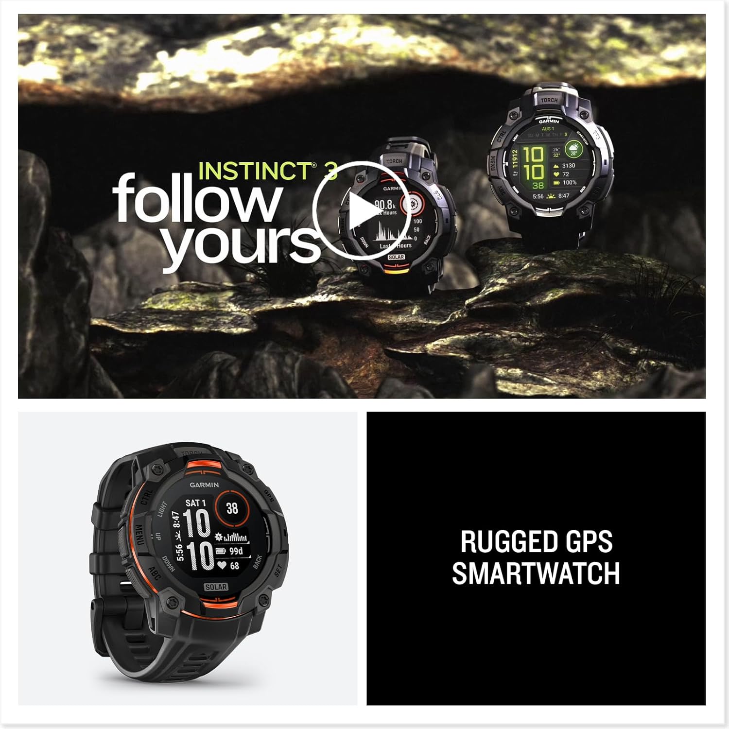 Garmin Instinct 3 Solar Tactical 45mm GPS Smartwatch, Black | Night Vision Mode, Stealth Mode, Built to MIL-STD-810 with Signature Series Mission-Ready Power Dock