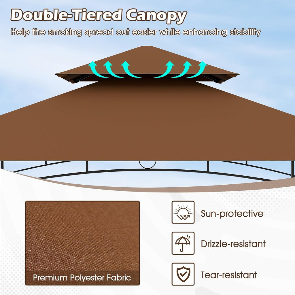 Tangkula 8x5 Ft Grill Gazebo, 2-Tier Barbecue Gazebo with 2 Shelves, 7 Hooks, Metal Frame, Outdoor Grill Canopy for Backyard Garden Poolside (Coffee)