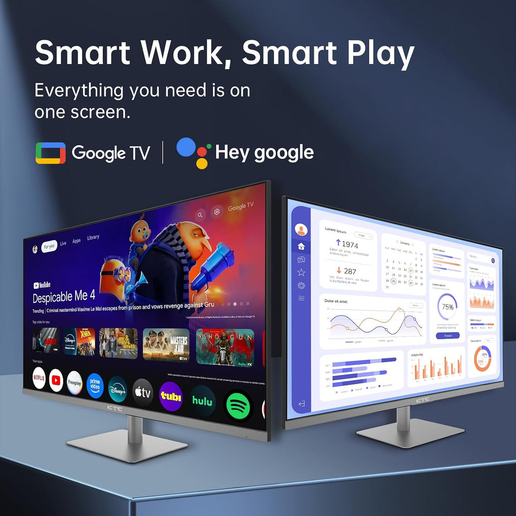 KTC 32 Inch 4K Smart Monitor with Google TV System 3840 * 2160P Netflix Licensed Type C 65W PD Speakers 5W*2 Dolby Audio Hey Google Voice Remote HDR WiFi Bluetooth VESA Tiltable 32 in Smart TV