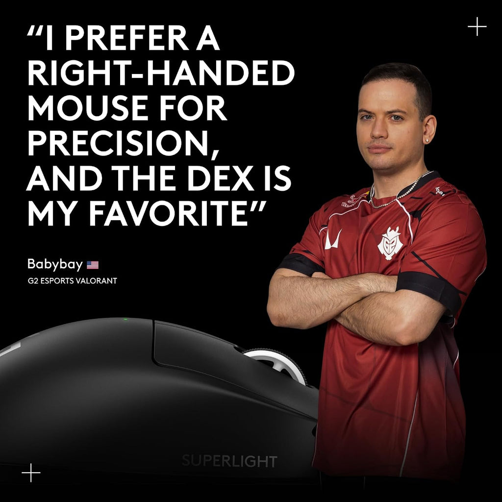 Logitech G PRO X Superlight 2 DEX Wireless Gaming Mouse, 60g pro-Grade Right-Handed Mouse with 5 programmable Buttons, USB-C Charging, 44k DPI Sensor, up to 8 kHz Polling for PC/Mac - White