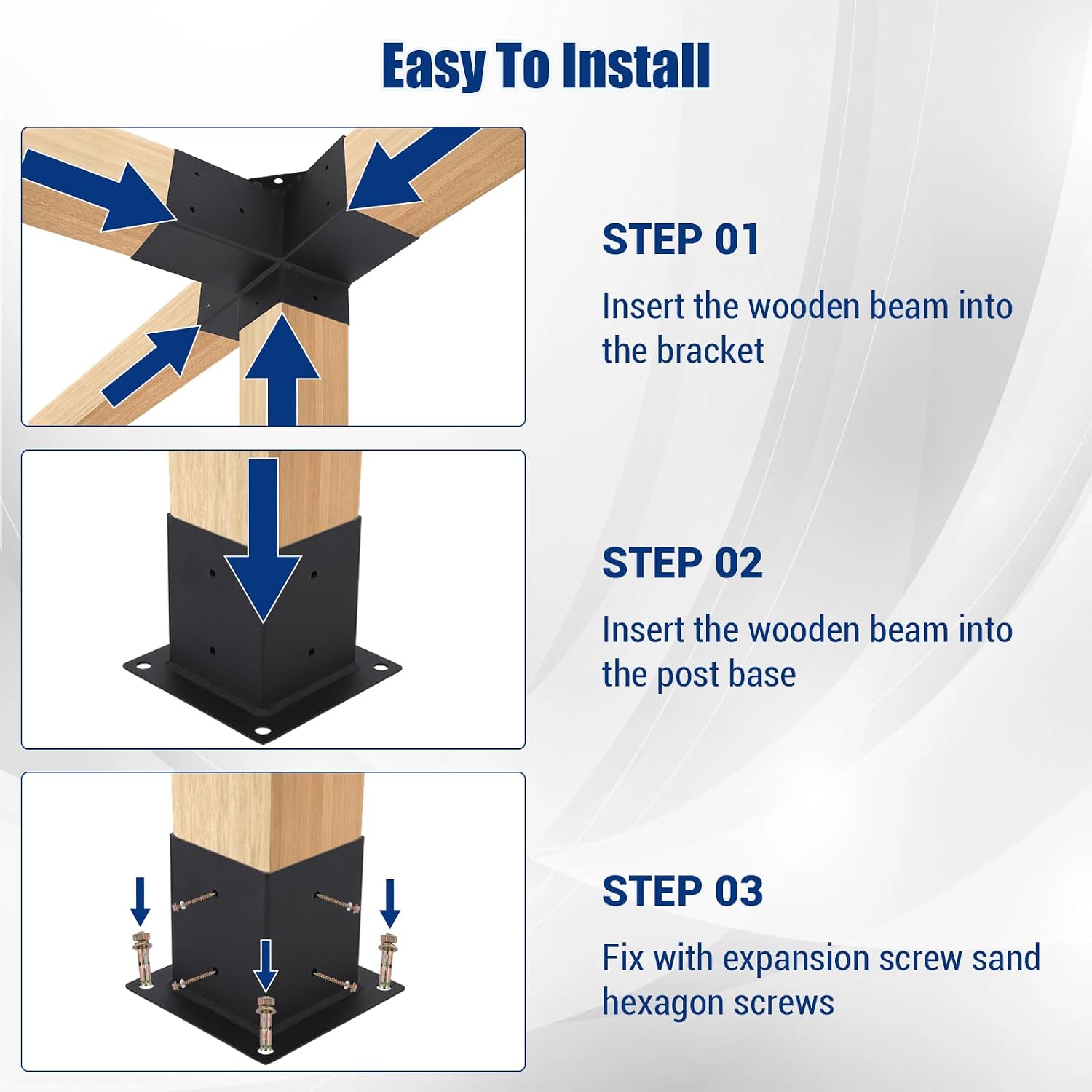 Pergola Brackets 4' x 4', 4 Pack 3-Way Angle Corner Brackets with 6 Pack Post Pergola Brackets, 2 Pack 4-Way Pergola Brackets, Powder Coated Pergola Hardware for Lumber Pergola Gazebo Sunroom