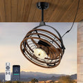 Outdoor Ceiling Fan with Lights, 23'' Waterproof Gazebo Fan with Remote Control Smart App, Plug in Caged Ceiling Fan for Patios, Pergola Porch