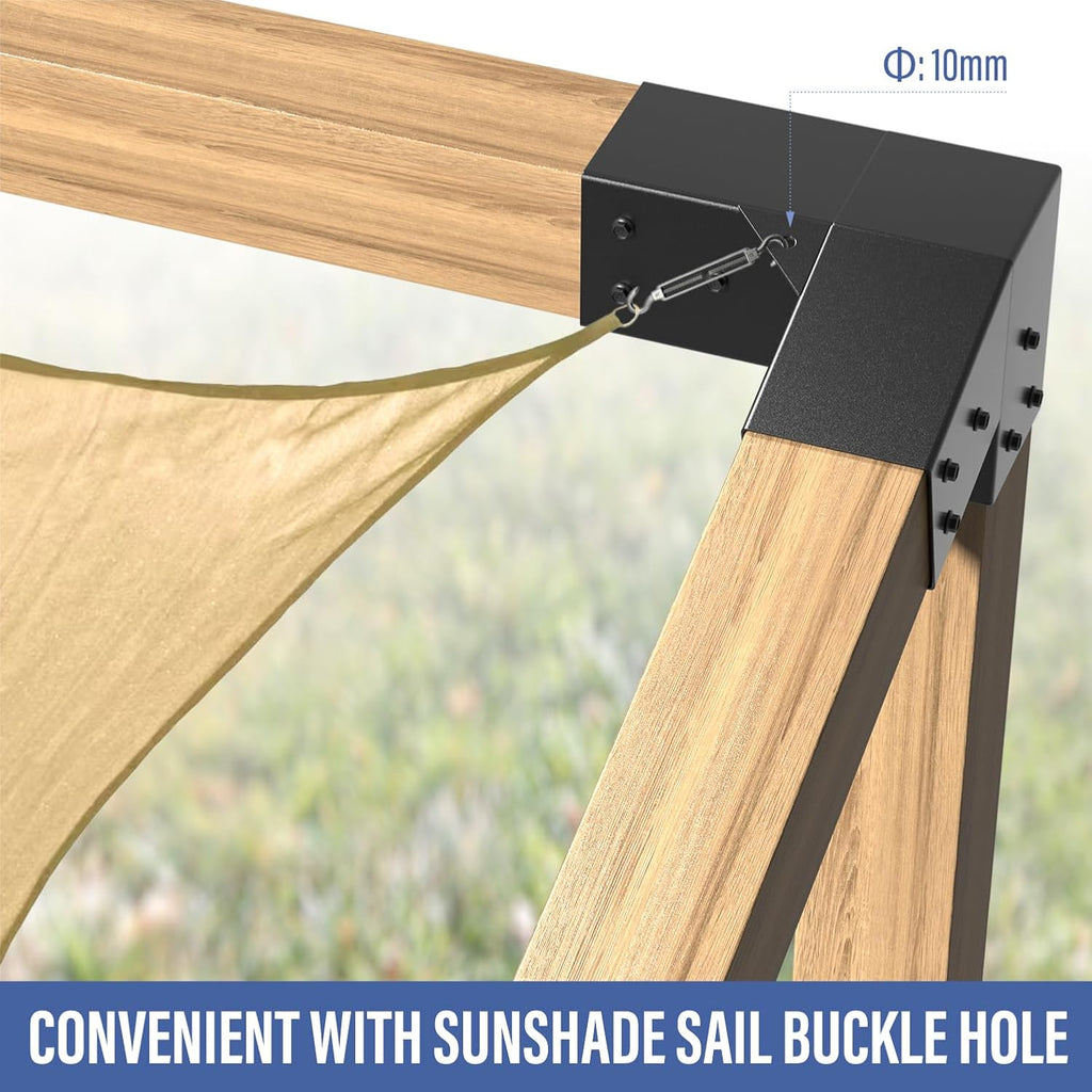 15° Pergola Bracket, 75° Corner 3-Way Pergola Right Angle Bracket with Post Base, Raised Wood Bracket for 4'x4' (Inner Dimensions: 3.5'x3.5') Wooden Beam, Pergola, Garden, Gazebo,... (Set 8)