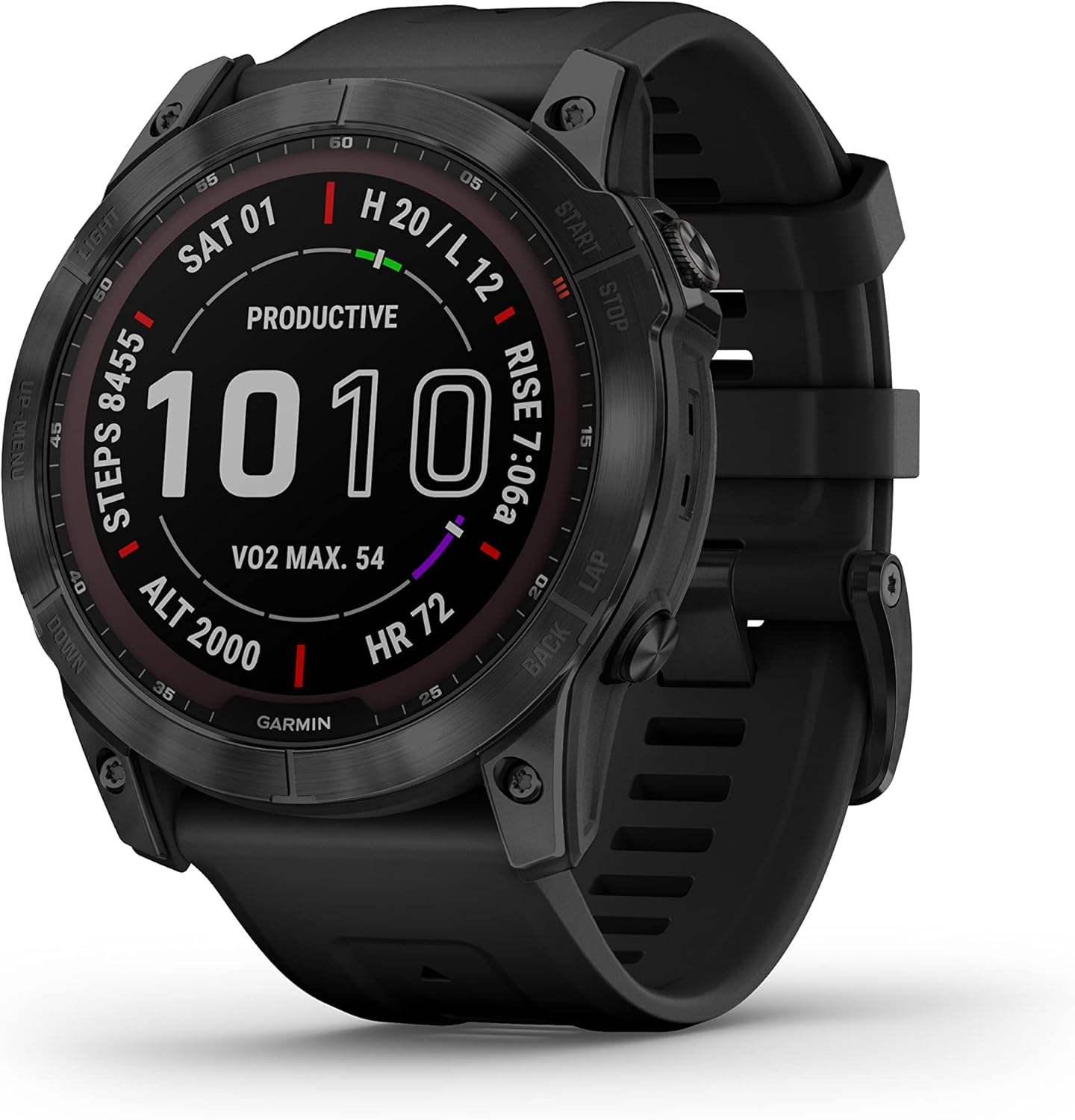 Garmin Fenix 7X Sapphire Solar, Larger Sized Adventure smartwatch, with Solar Charging Capabilities, Rugged Outdoor Watch with GPS, Touchscreen, Wellness Features, Black DLC Titanium with Black Band