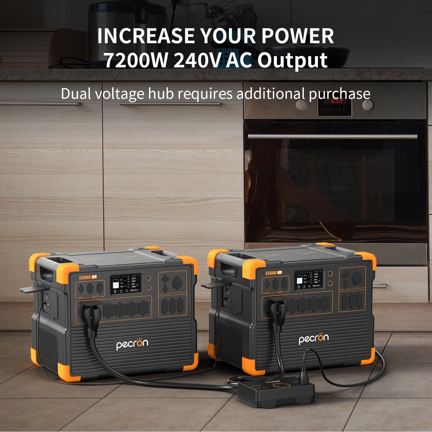 PECRON Two E3600LFP Portable Power Station with 240V Double Voltage Hub, 3072Wh Solar Generator with 8x300W Solar Panels included, 3600W LiFePO4 Battery Backup for Home Use, RV, Camping