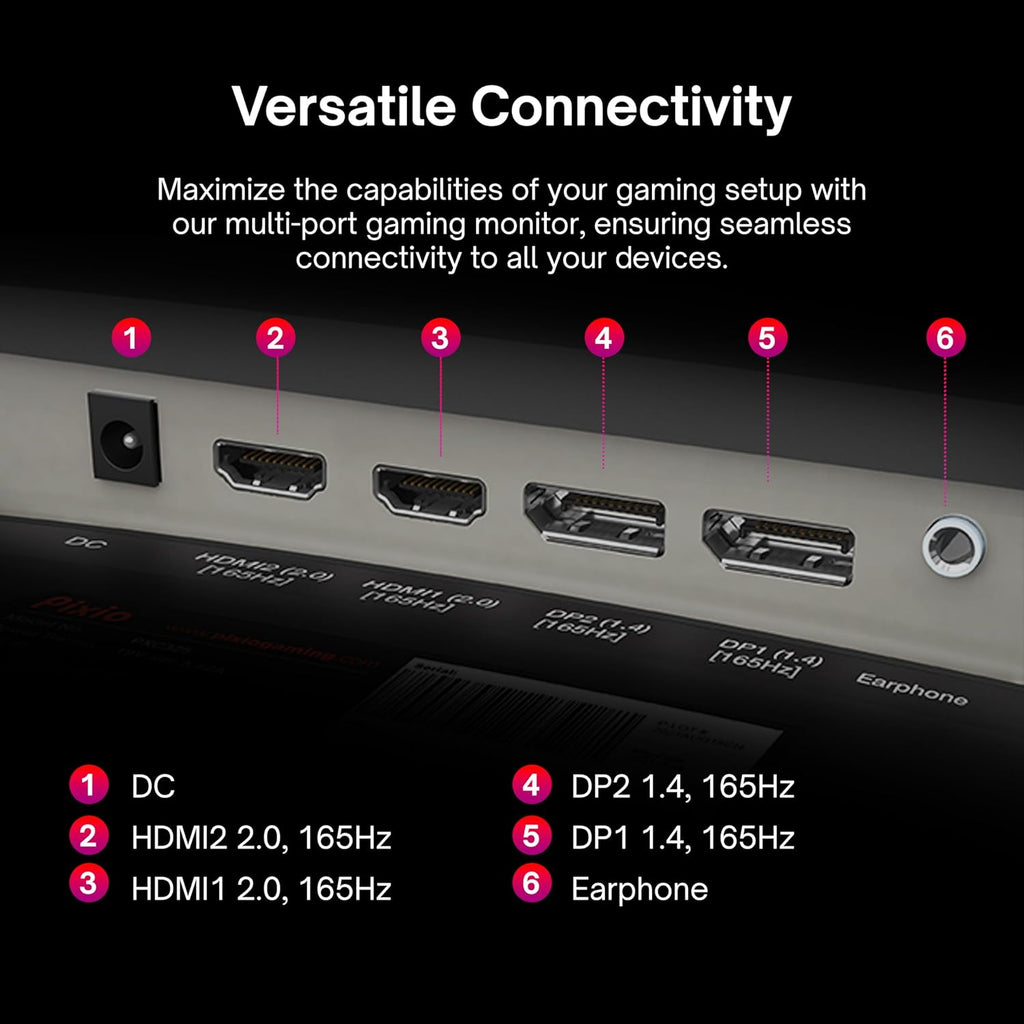 Pixio PXC325 32 inch 165Hz Refresh Rate FHD 1080p Resolution 1500R Curved VA Panel 1ms MPRT Response Time Adaptive Sync HDR Tilting Stand Gaming Monitor